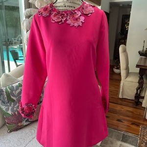 Dress Rose Red Long Sleeved Luxury Design Brand Runway Party Dress Women 2023